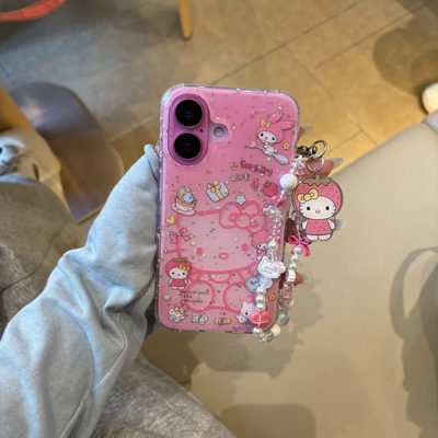 可爱玫红色闪粉美乐蒂手机壳新款