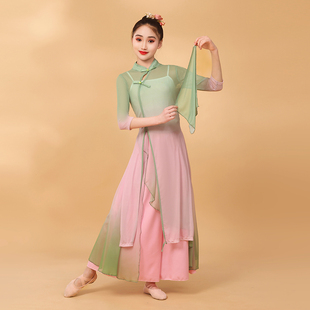 青烟里儿童斗笠舞蹈服渐变古典舞演出服中国舞纱衣练功服演出套装