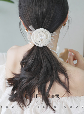 兰壹壹牡丹发圈2024春夏新款纱花朵珠珠发圈森系少女头绳手链发绳