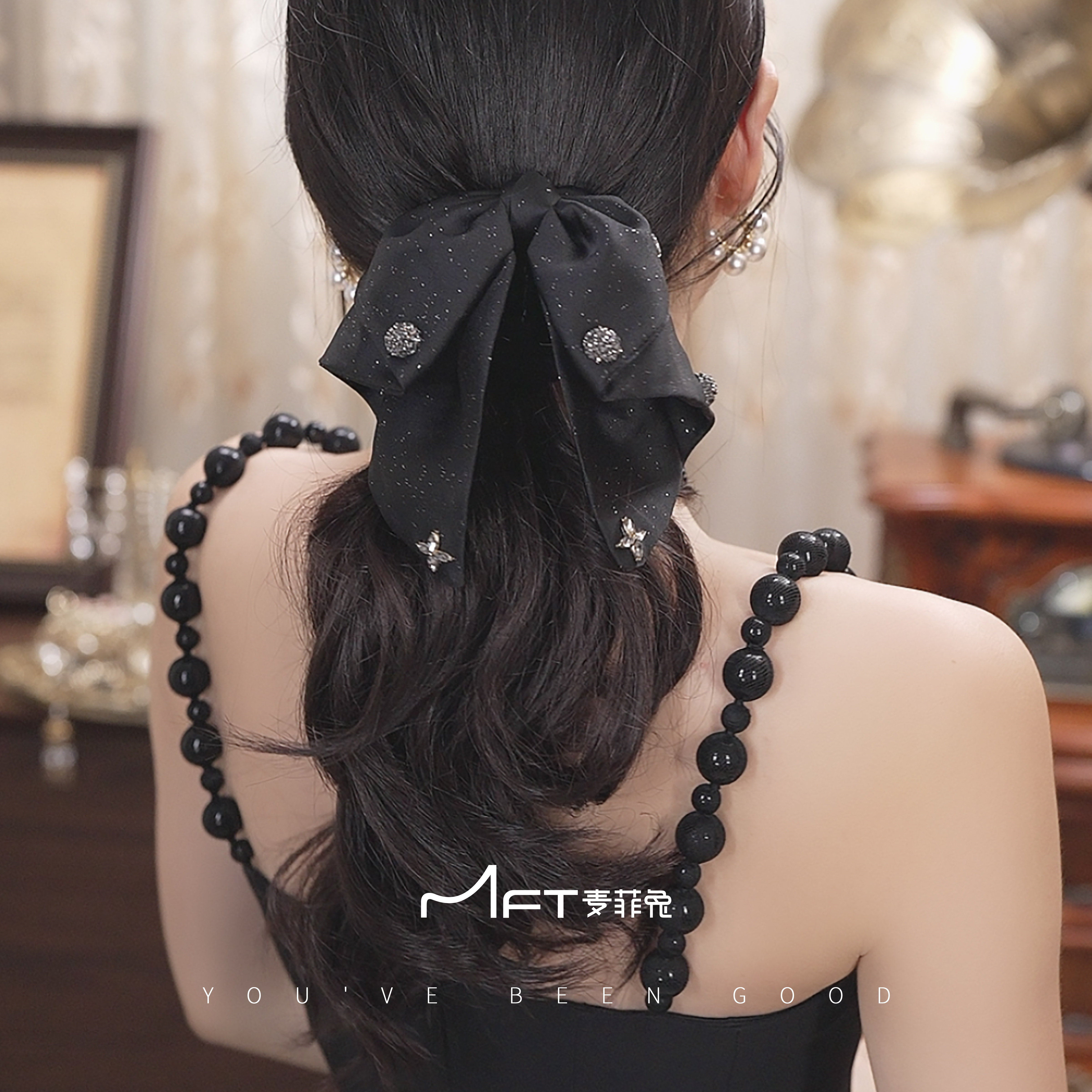 兰壹壹星空缎面优雅飘带马尾夹蔻奢抓夹高级感气质发饰发夹女