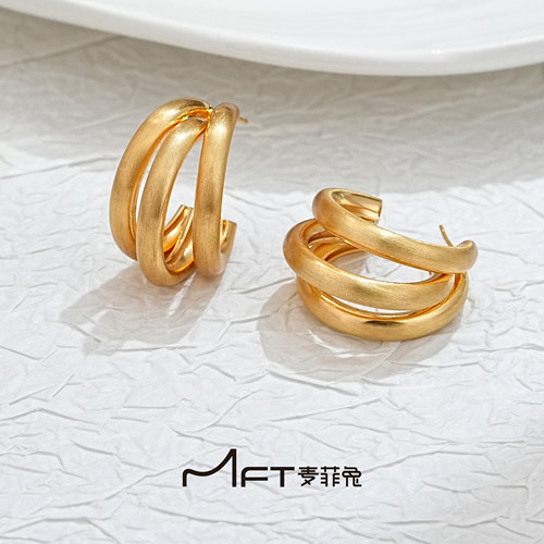 兰壹壹魔力耳圈金属磨砂质感新款C形设计秋冬百搭耳钉