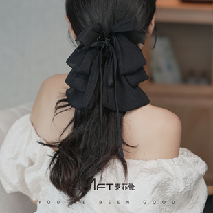 兰壹壹豆蔻年华抓夹2023新款蝴蝶结懒人抓夹黑色飘带显发量发饰