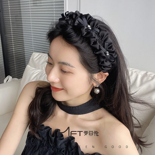 兰壹壹泡芙发箍复古蝴蝶结褶皱宽边发箍带齿不勒头百搭头箍