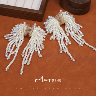 兰壹壹白色烟花小抓夹仙女长款水晶流苏发饰女2024新款精灵耳