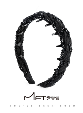 兰壹壹星野发箍黑色水晶通勤百搭编织带齿头箍外出洗脸发饰高颅顶