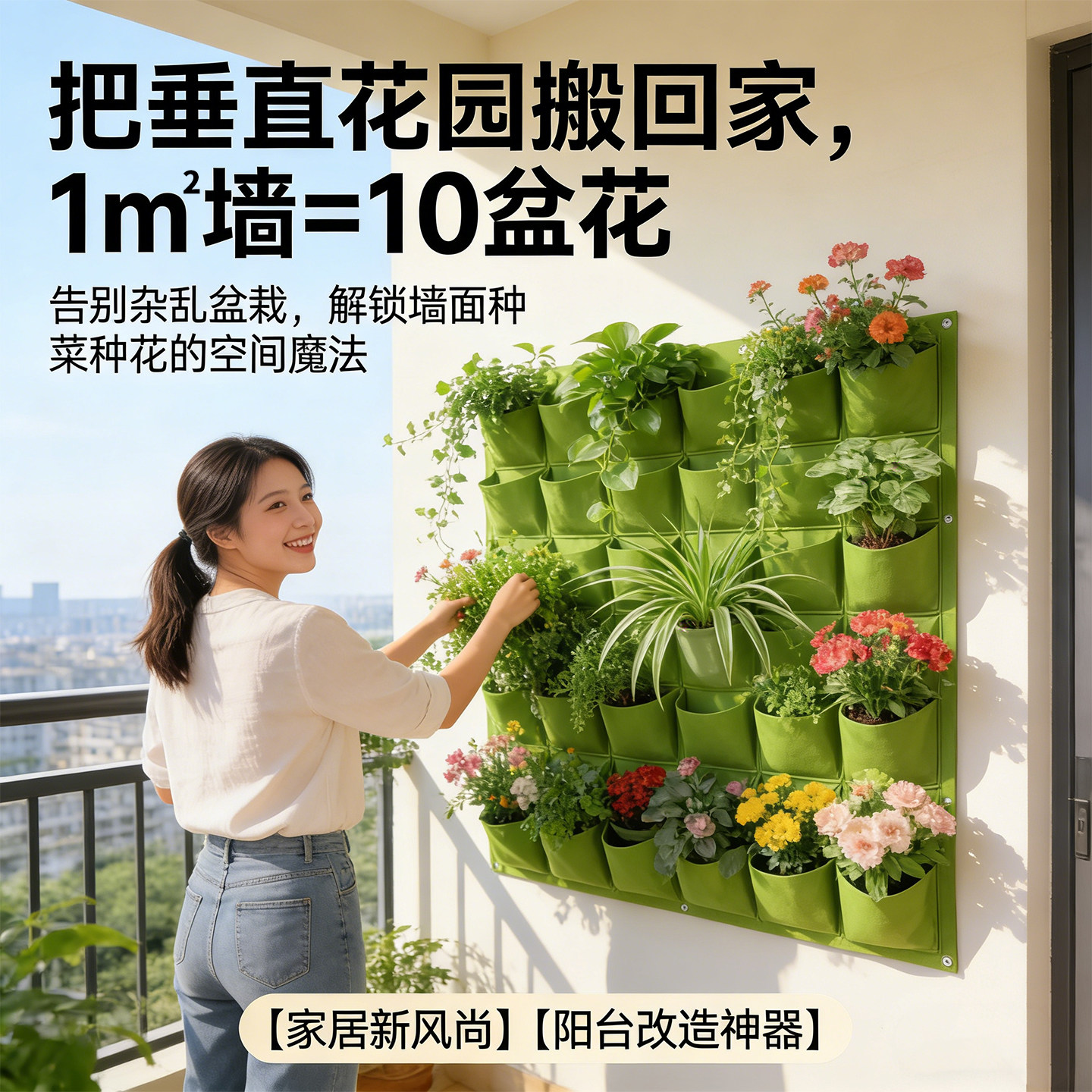 阳台壁挂多口袋植物墙图片