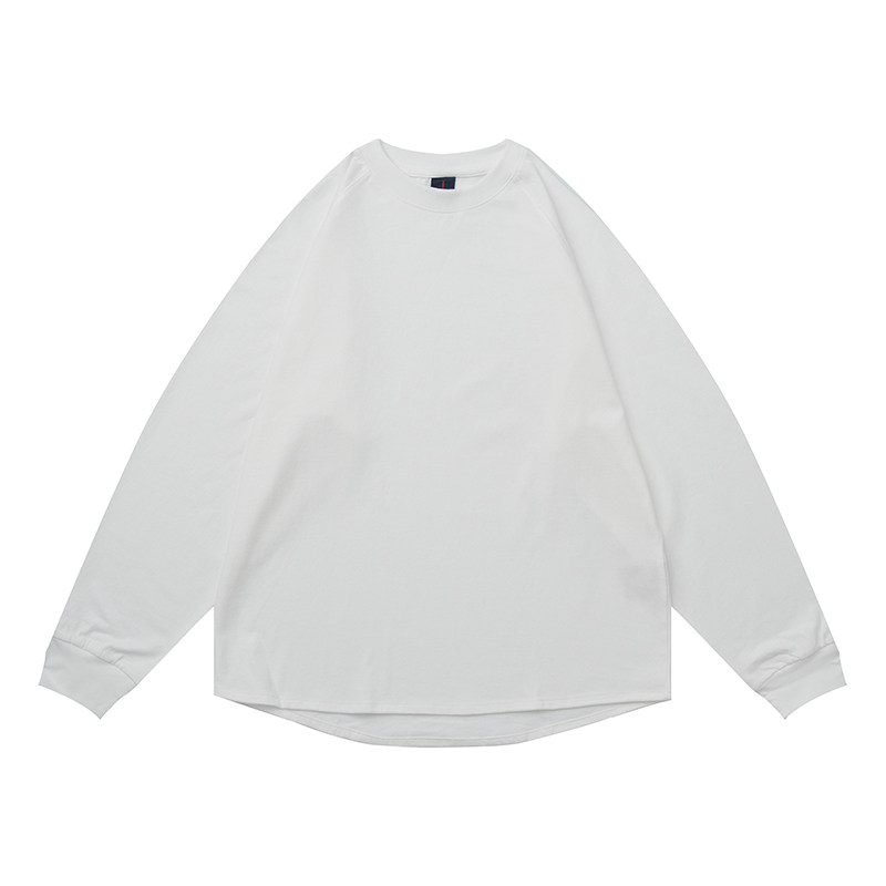 春秋季日系复古弧形下摆300g纯棉基础款长袖T恤男宽松打底衫上衣