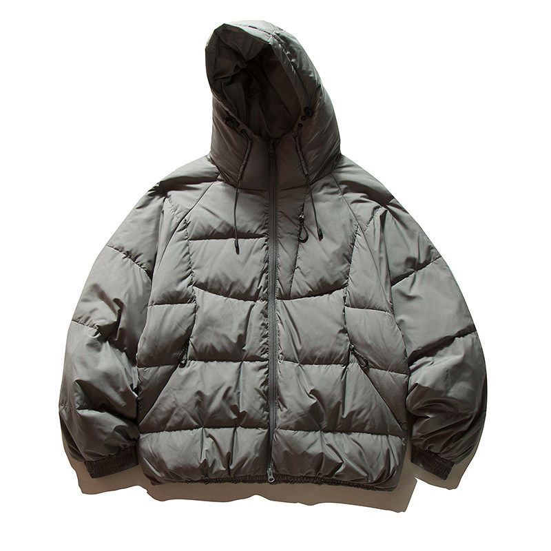 美式潮牌轻薄连帽排骨羽绒服男女情侣保暖百搭纯色面包服棉衣外套