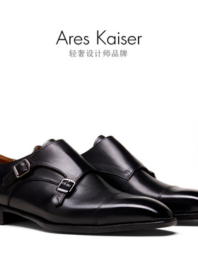 H50801 高端双搭扣孟克鞋琴底真皮大底商务皮鞋男
