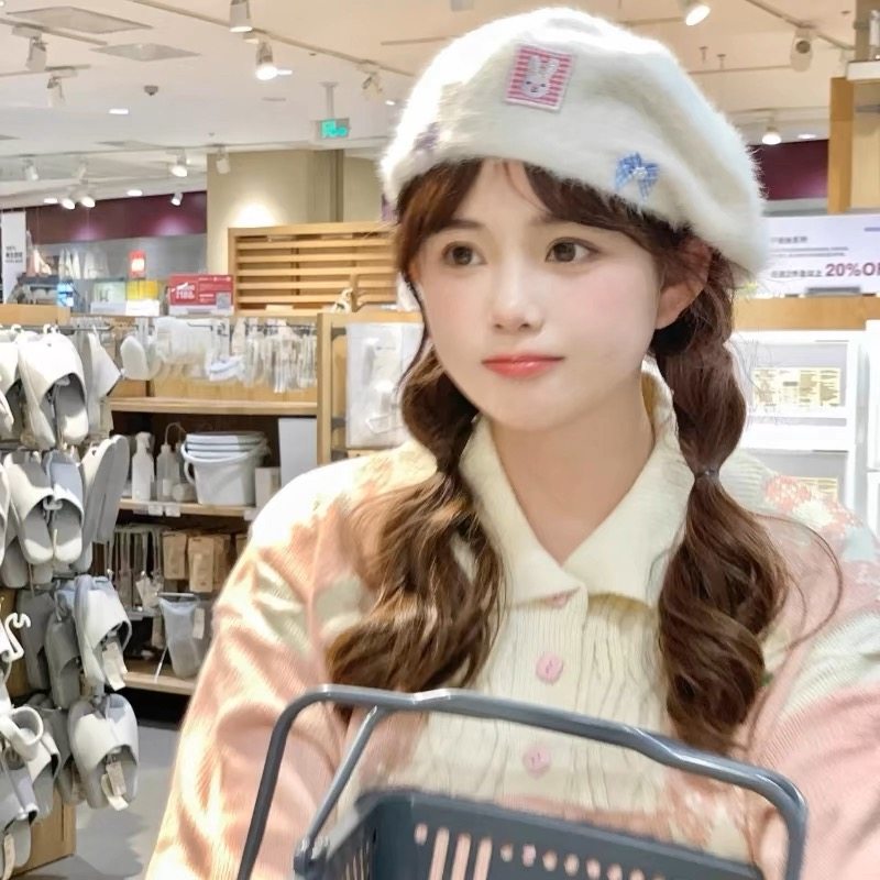 甜妹可爱兔子毛毛帽子冬季女生韩国保暖毛绒显脸小百搭软糯贝雷帽