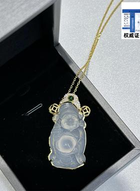 新款白玉髓吊坠大肚招财佛925纯银钻石围镶新中式佛公项链女