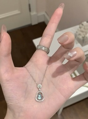 纯银天然蓝水翡翠葫芦项链吊坠可调节锁骨链清冷气质小众吊坠项链