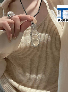 福豆吊坠水沫子新款女士纯银平安豆白冰玉髓项链国风百搭毛衣链转