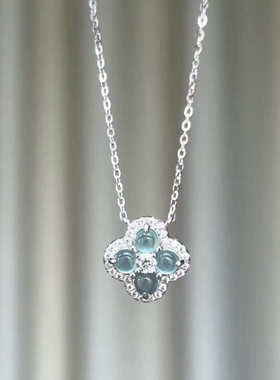 山川心语清冷纯银蓝水翡翠项链