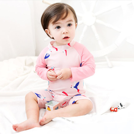 宝宝泳衣儿童长袖女童防晒泳装小孩0-1-2-3-4-8岁幼儿婴儿游泳衣