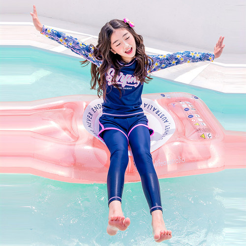 女孩分体印花泳衣新款防晒速干