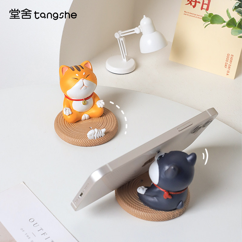 阿猫阿狗手机支架创意客厅办公室桌面装饰摆件可爱小动物追剧神器