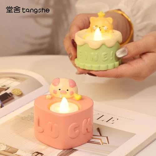 许愿蛋糕摆件电子蜡烛小夜灯可爱卡通儿童房桌面装饰生日礼物女生