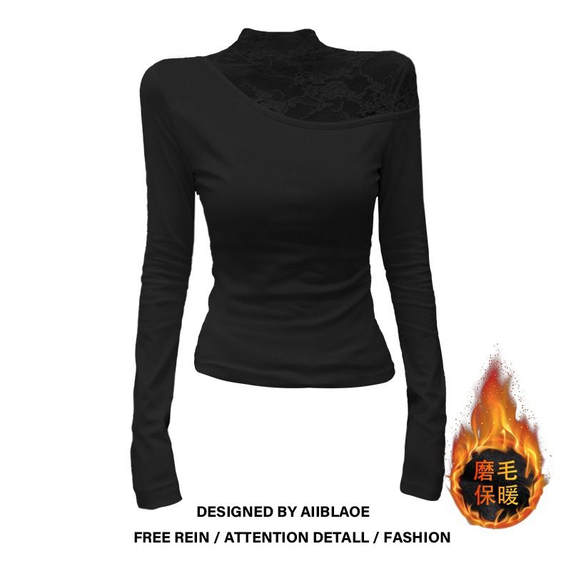 大码胖mm半高领蕾丝打底衫T恤女2025秋冬季新款加绒磨毛气质上衣,女装/女士精品,大码内搭,淘宝优惠券,粉丝福利购,淘宝优惠卷