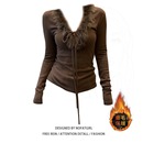 加绒磨毛打底衫 2025新款 上衣 胖MM韩系毛毛领系带T恤女秋冬季 大码