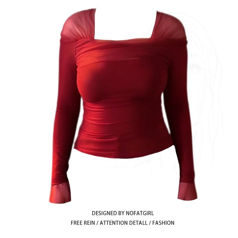 大码胖MM辣妹风方领长袖T恤女秋冬新款时尚气质打底衫设计感上衣,女装/女士精品,大码内搭,淘宝优惠券,粉丝福利购,淘宝优惠卷