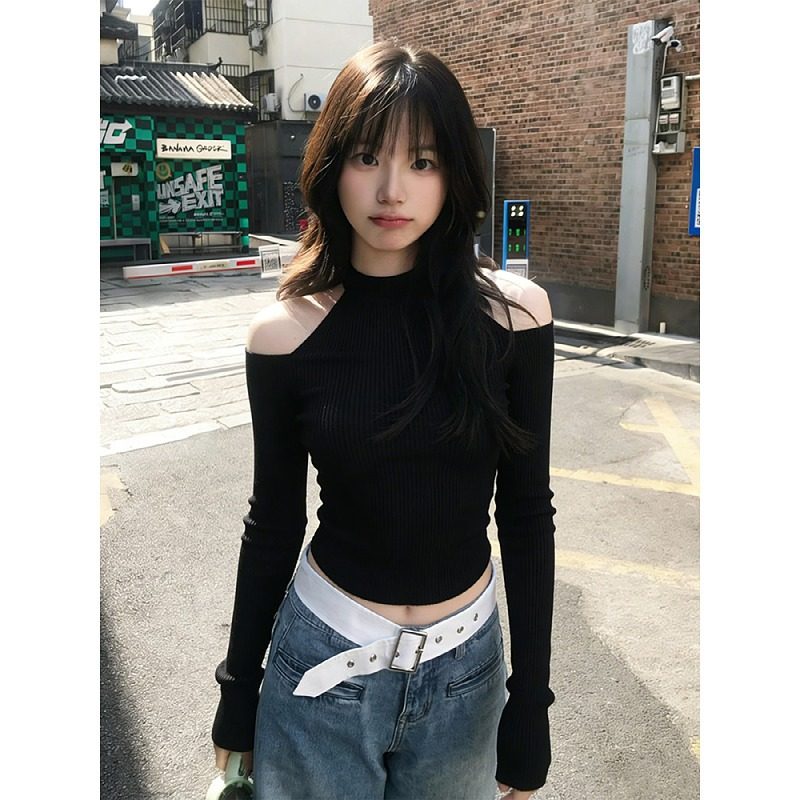 大码辣妹风设计感正反两穿露肩长袖T恤女秋冬胖mm内搭针织上衣ins,女装/女士精品,大码内搭,淘宝优惠券,粉丝福利购,淘宝优惠卷