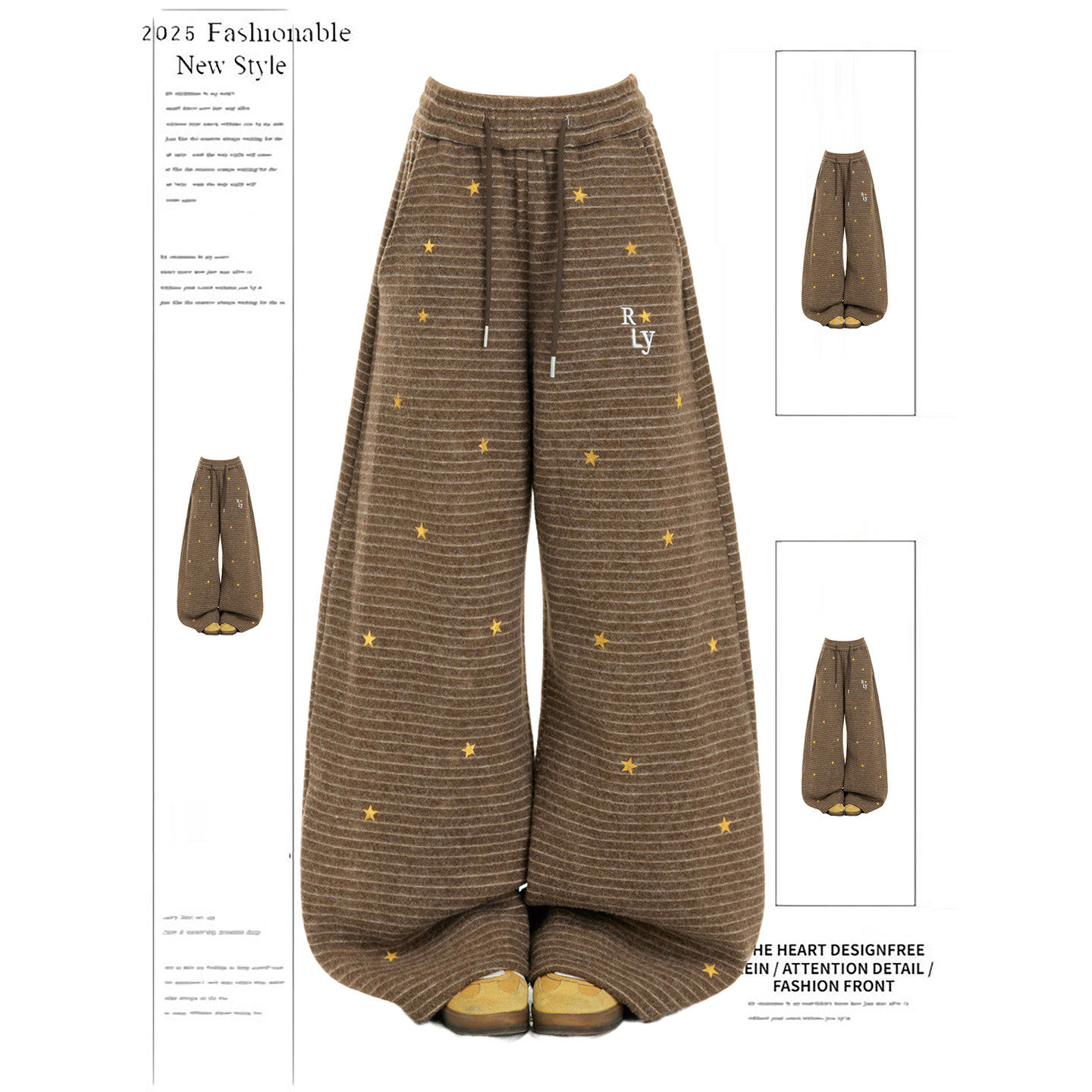 大码胖mm美式星星印花条纹休闲裤女冬季2026显瘦阔腿卫裤弯刀裤子,女装/女士精品,大码裤装,淘宝优惠券,粉丝福利购,淘宝优惠卷