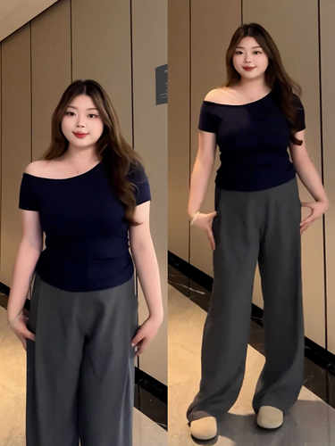 纯欲风斜领短袖t恤女夏季