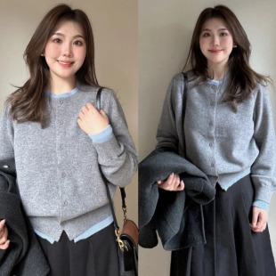 加黑裙两件套装 大码 高级感气质百搭开衫 女秋季 胖mm灰色软糯针织衫