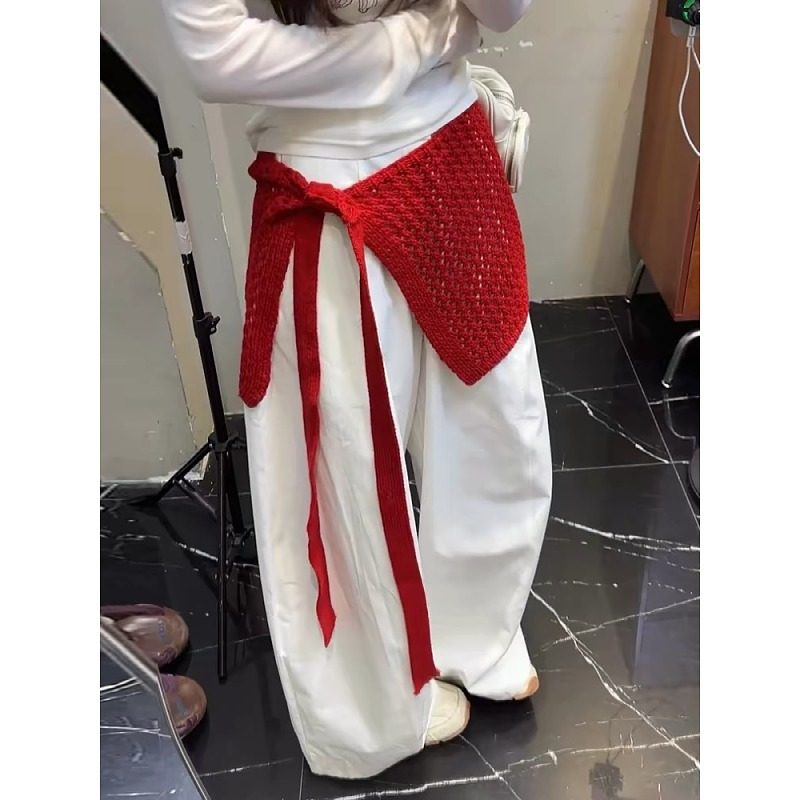 大码镂空系带红色屁帘半身裙女2026新款遮胯显瘦叠穿百搭针织裙子