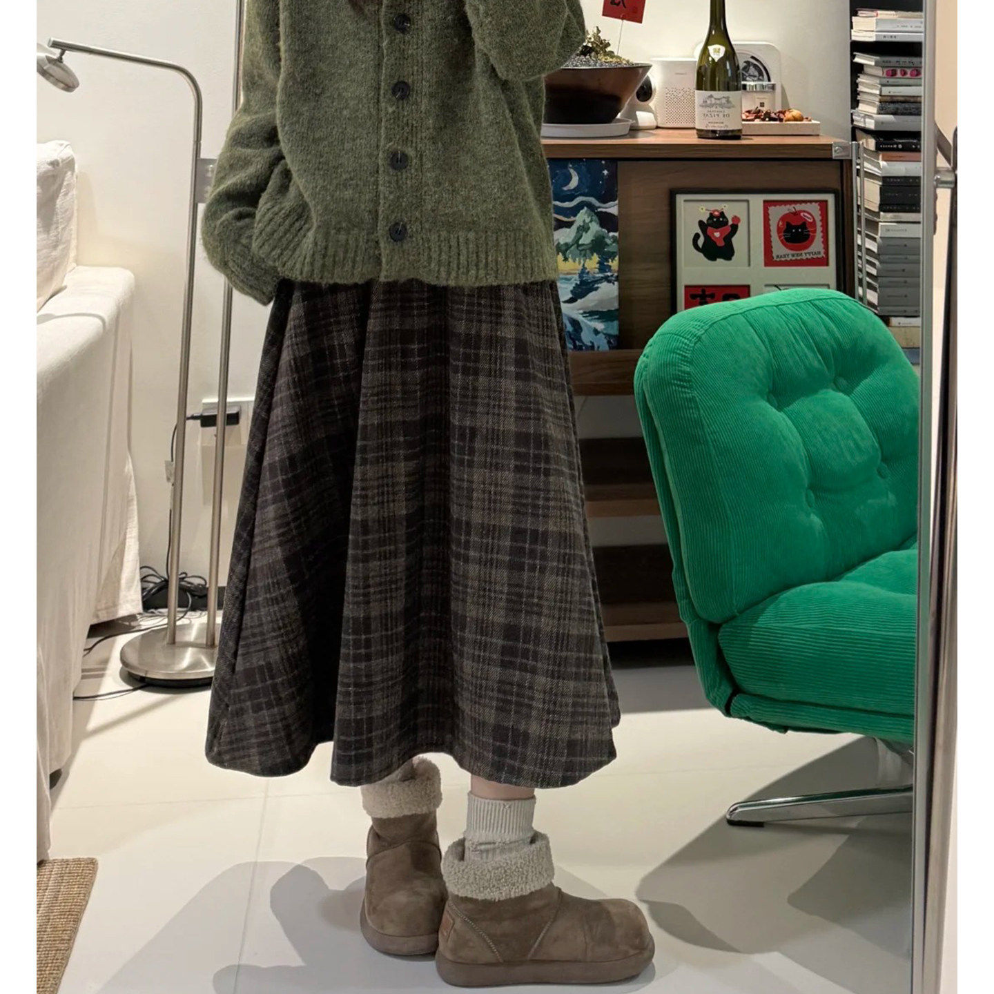 高级感绝美半身裙女冬大码胖mm复古棕咖色毛呢格子裙梨形a字伞裙,女装/女士精品,大码半身裙,淘宝优惠券,粉丝福利购,淘宝优惠卷