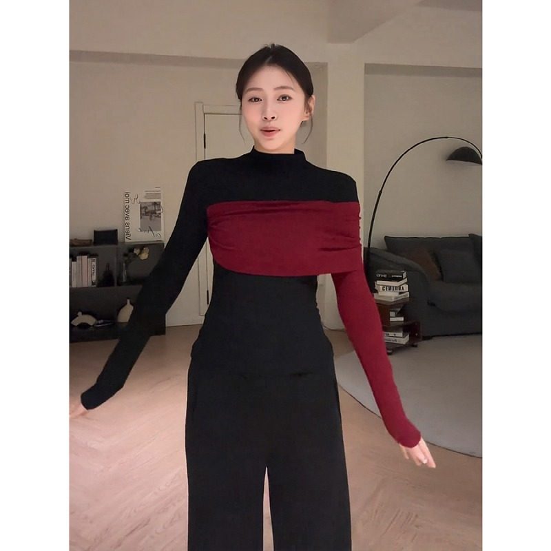 大码胖mm韩系撞色设计感半高领长袖T恤秋冬新款气质内搭打底上衣,女装/女士精品,大码内搭,淘宝优惠券,粉丝福利购,淘宝优惠卷