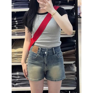 胖MM高腰显瘦梨形身材弹力直筒热裤 复古牛仔短裤 大码 女夏季 子 新款