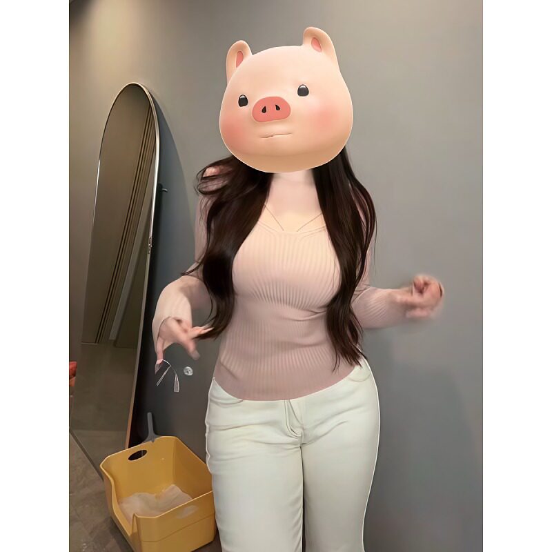 大码胖MM纯欲风v领绝美长袖针织衫女秋冬新款时尚气质打底衫上衣,女装/女士精品,大码内搭,淘宝优惠券,粉丝福利购,淘宝优惠卷