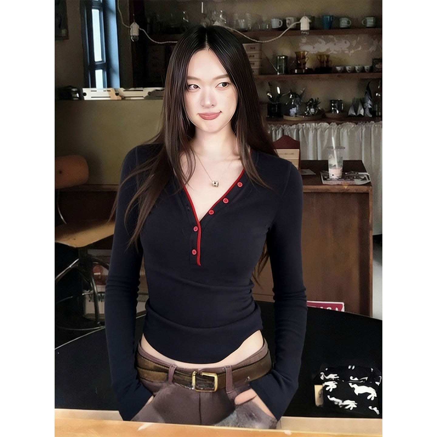 大码胖mm美式复古长袖t恤女2026冬季内搭v领打底衫收腰显瘦上衣潮,女装/女士精品,大码内搭,淘宝优惠券,粉丝福利购,淘宝优惠卷