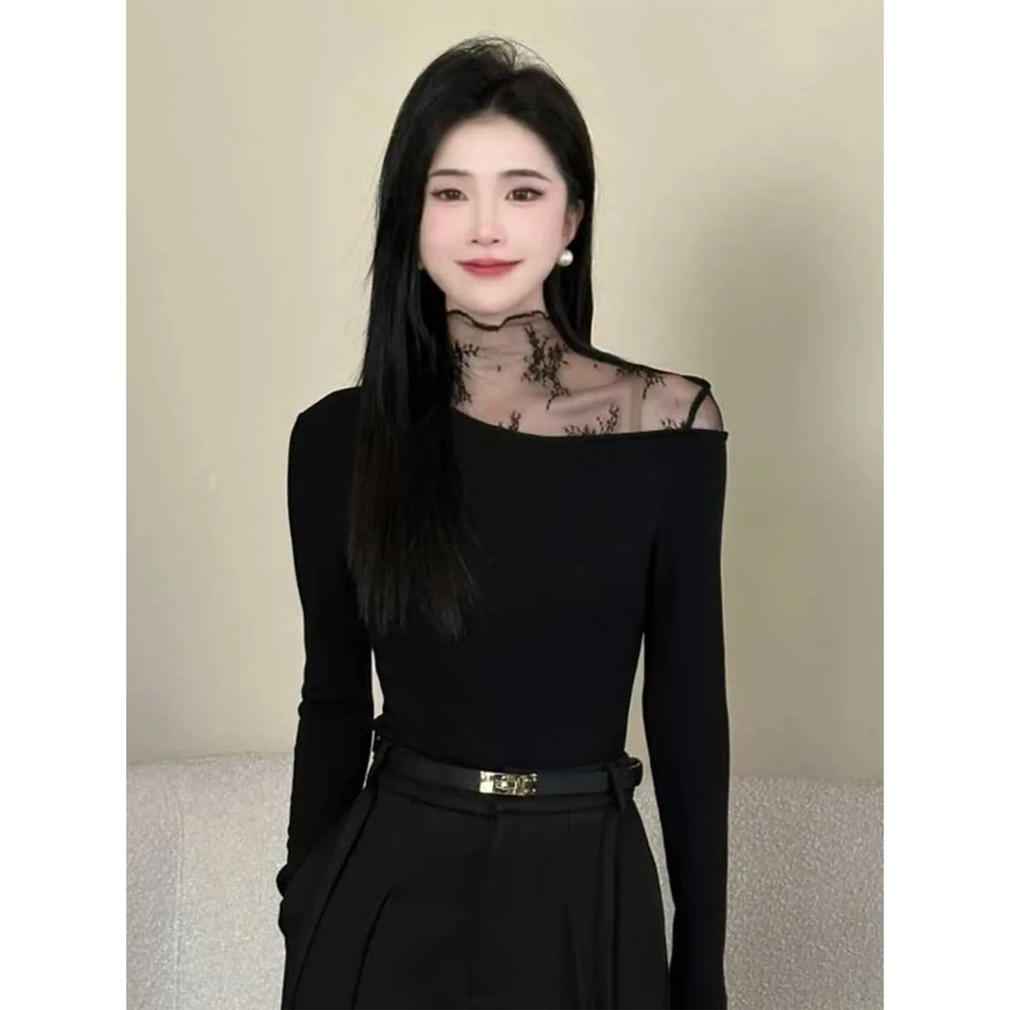 大码胖mm法式网纱蕾丝拼接高领长袖t恤女秋冬气质显瘦内搭上衣潮,女装/女士精品,大码内搭,淘宝优惠券,粉丝福利购,淘宝优惠卷