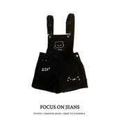 大码 子 减龄宽松百搭休闲连体短裤 胖mm萌系印花设计感背带裤 女夏季