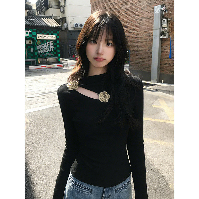 大码胖mm辣妹风半高领镂空设计感长袖T恤女秋冬立体花朵显瘦上衣,女装/女士精品,大码内搭,淘宝优惠券,粉丝福利购,淘宝优惠卷