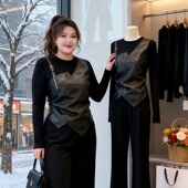 T恤女早春胖mm显瘦修身 大码 胖mm黑色假两件掐腰长袖 气质打底上衣