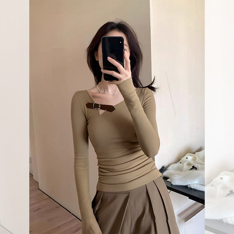 大码胖mm美式辣妹方领锁骨长袖t恤女秋冬内搭设计感修身打底上衣,女装/女士精品,大码内搭,淘宝优惠券,粉丝福利购,淘宝优惠卷