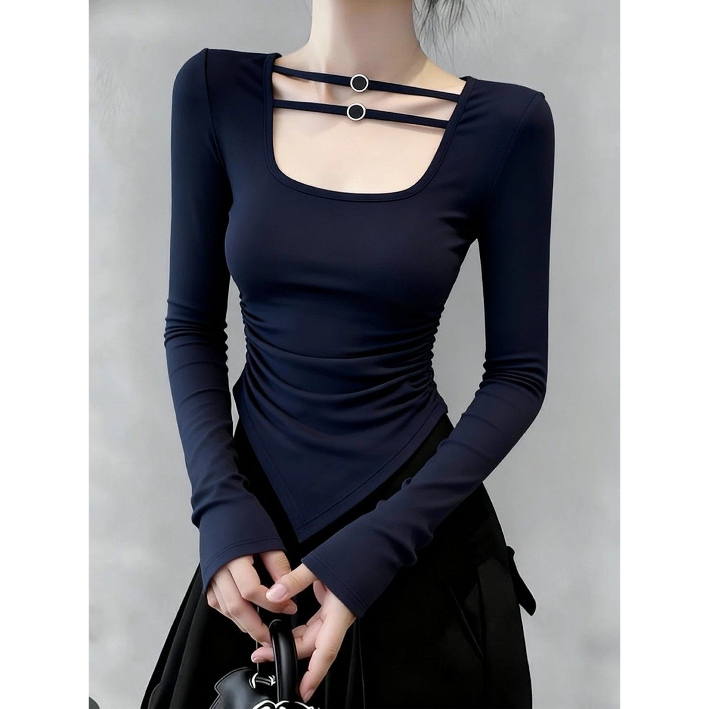 大码胖MM不规则掐腰U领长袖T恤女秋冬修身显瘦内搭磨毛打底衫上衣,女装/女士精品,大码内搭,淘宝优惠券,粉丝福利购,淘宝优惠卷