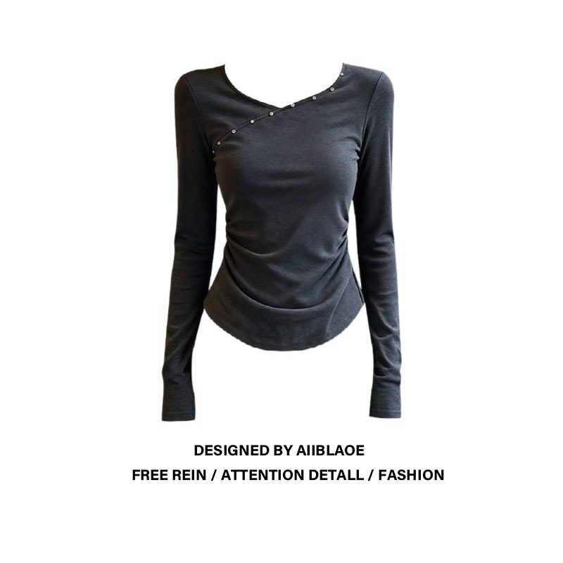 大码胖mm气质v领毛铆钉设计感T恤女秋冬新款时尚显瘦修身打底上衣,女装/女士精品,大码内搭,淘宝优惠券,粉丝福利购,淘宝优惠卷