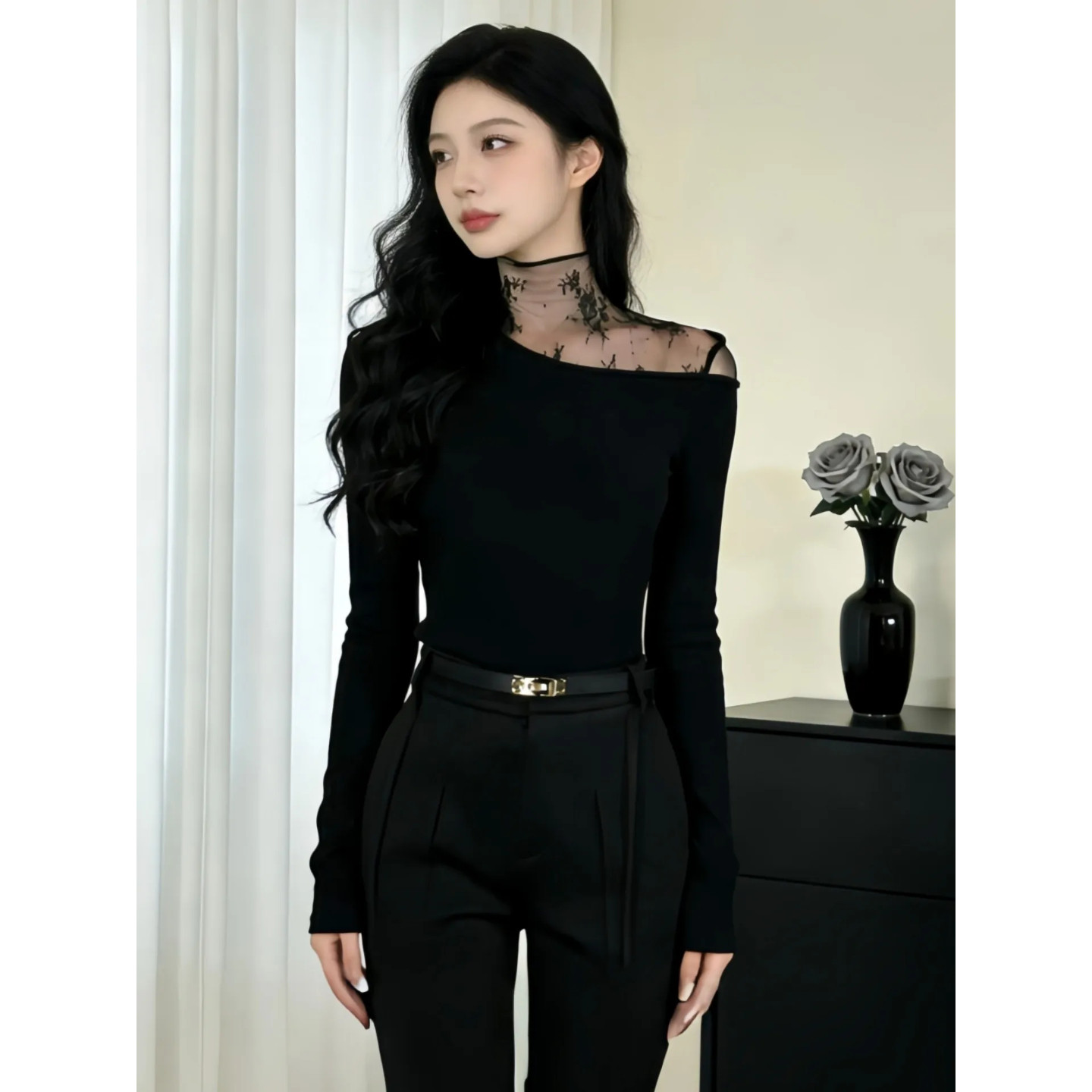 大码胖mm黑色网纱蕾丝拼接高领长袖t恤女秋冬御姐风修身内搭上衣,女装/女士精品,大码内搭,淘宝优惠券,粉丝福利购,淘宝优惠卷