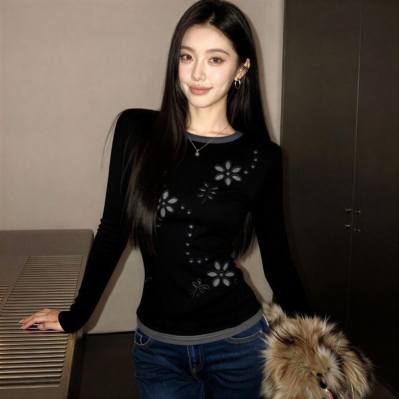 大码胖mm时尚气质设计感印花长袖T恤女2026春季新款显瘦修身上衣,女装/女士精品,大码内搭,淘宝优惠券,粉丝福利购,淘宝优惠卷