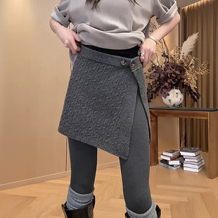 大码微胖MM女装设计感灰色麻花针织屁帘冬季新款遮肉显瘦韩系半裙