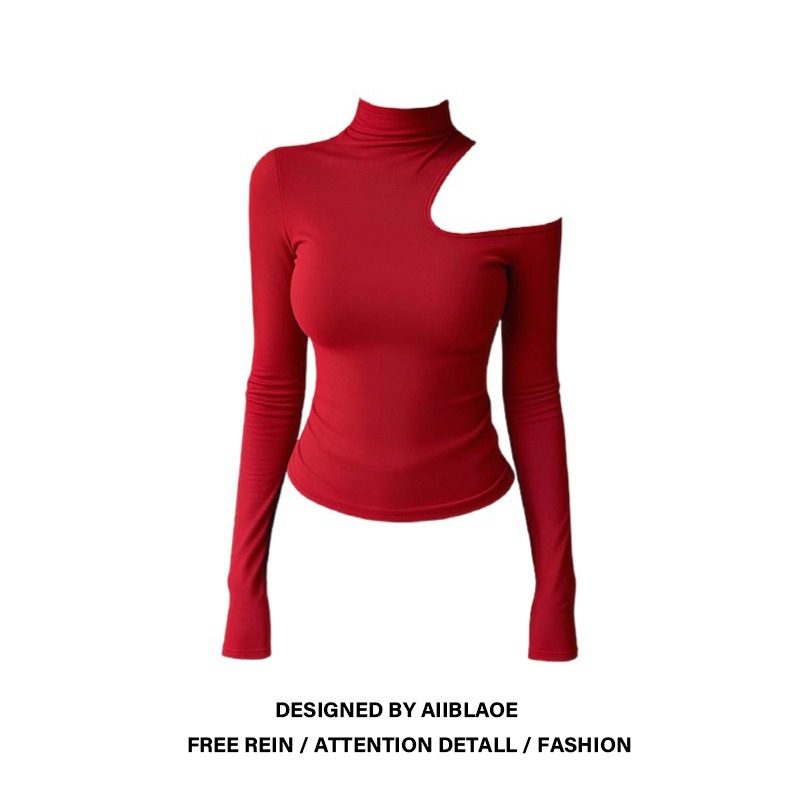 大码胖mm时尚高领针织红色长袖T恤女秋冬露肩收腰气质打底衫上衣,女装/女士精品,大码内搭,淘宝优惠券,粉丝福利购,淘宝优惠卷