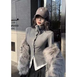 针织衫 大码 显瘦长袖 修身 胖mm韩系设计感高领撞色假两件上衣女秋季