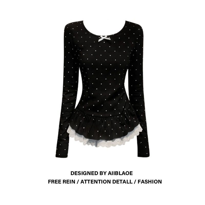 大码甜辣风蝴蝶结波点蕾丝长袖T恤女秋冬胖mm减龄绝美打底衫上衣,女装/女士精品,大码内搭,淘宝优惠券,粉丝福利购,淘宝优惠卷
