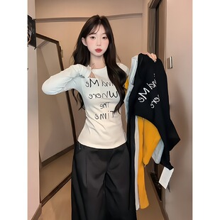 微胖小众长袖 绝美打底衫 T恤女秋季 胖MM显瘦时尚 上衣 2025新款 大码