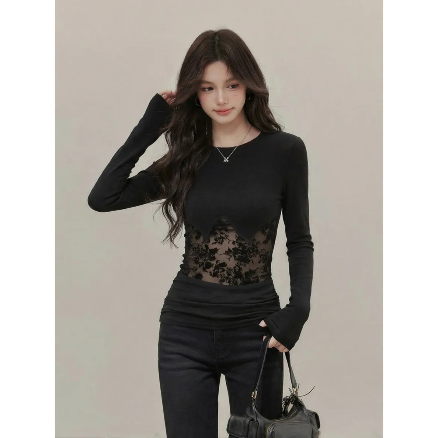 大码胖妹妹韩系不规则蕾丝拼接纯欲辣妹针织衫秋冬修身镂空上衣,女装/女士精品,大码内搭,淘宝优惠券,粉丝福利购,淘宝优惠卷